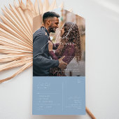 Whimsical Script | Blauw Casual fotozegel en verze All In One Uitnodiging