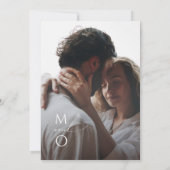 Whimsical Script | Blue Monogram Photo Weddenschap Kaart (Achterkant)