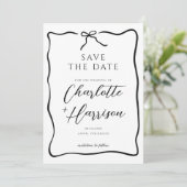 Whimsical Script Boog Lint Tekenbruiloft Save The Date (Staand voorkant)