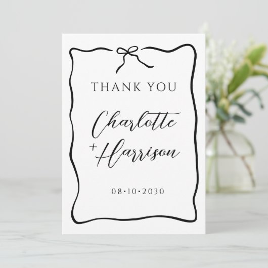 Whimsical Script Border Wedding Bedankkaart (Staand voorkant)