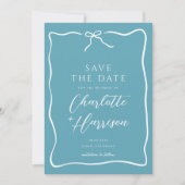 Whimsical Script Border Wedding Blauw Save The Date (Voorkant)
