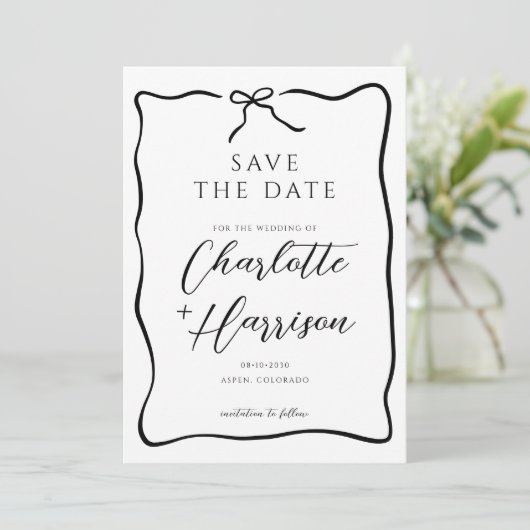 Whimsical Script Border Wedding Save The Date (Staand voorkant)
