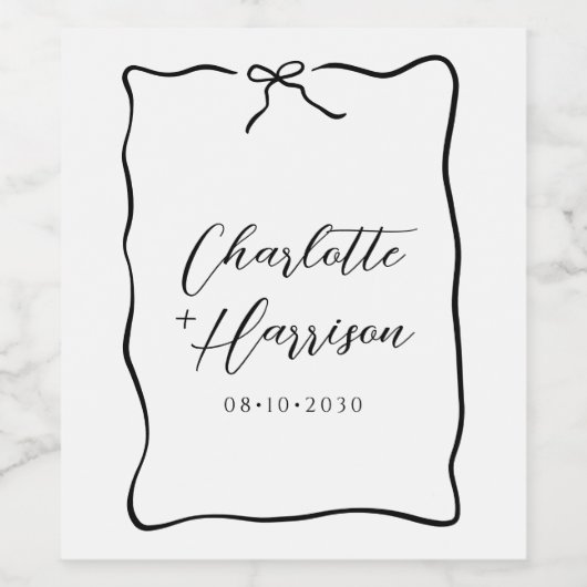 Whimsical Script Border Wedding Wijn Etiket (Enkel label)