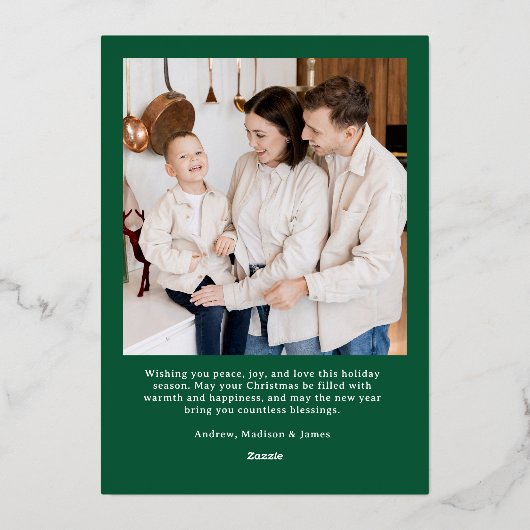 Whimsical Script Bow Green Christmas 2 Photo Folie Feestdagenkaart (Achterkant)
