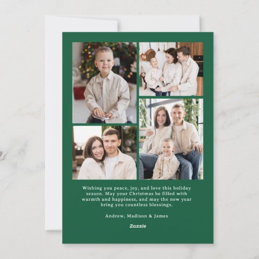 Whimsical Script Bow Green Christmas 5 Photo Feestdagenkaart (Achterkant)