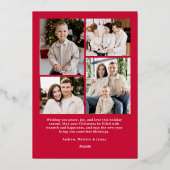 Whimsical Script Bow Red Christmas 5 Photo Folie Feestdagenkaart (Achterkant)