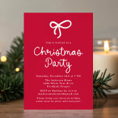 Whimsical Script Bow Red Christmas Party Kaart