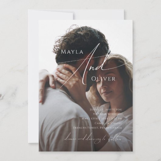 Whimsical Script | Casual zwart-fotohuwelijk Kaart (Voorkant)