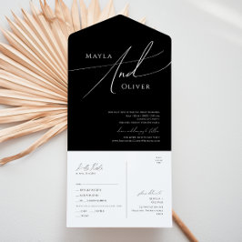 Whimsical Script | Casual zwart zegel en verzenden All In One Uitnodiging