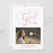Whimsical Script Chic Roze Moderne Foto Afgestudee Kaart (Voorkant)