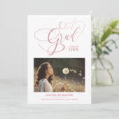 Whimsical Script Chic Roze Moderne Foto Afgestudee Kaart (Staand voorkant)