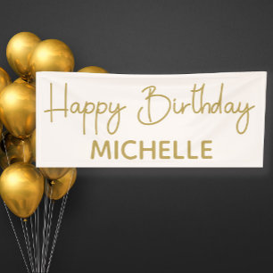 Whimsical Script Crème Wit Goud Gefeliciteerd Spandoek