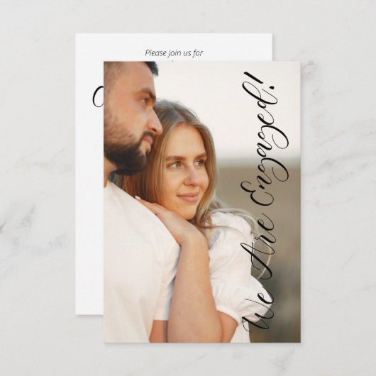 Whimsical Script Custom Photo Couple Engagement Kaart (Voorkant / Achterkant)