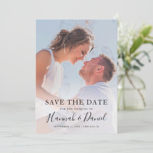 Whimsical Script Custom Photo Save the Date Kaart (Staand voorkant)