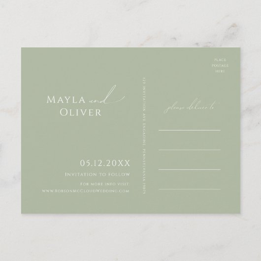 Whimsical Script | De groene foto van de Sage bewa Uitnodiging Briefkaart (Achterkant)