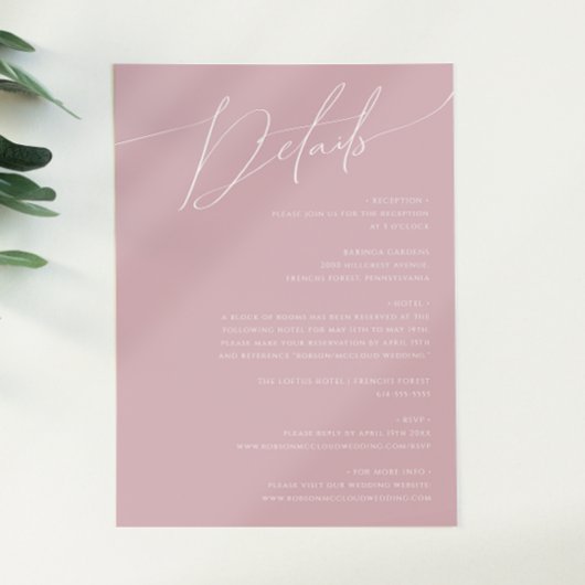 Whimsical Script | Details van het Roos Informatiekaartje