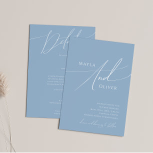 Whimsical Script   Dusty Blue All-in-One Weddensch Kaart