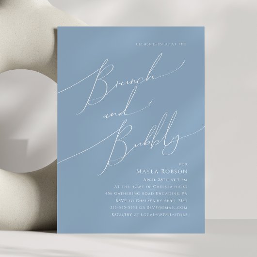 Whimsical Script | Dusty Blue Brunch en Bubble Kaart