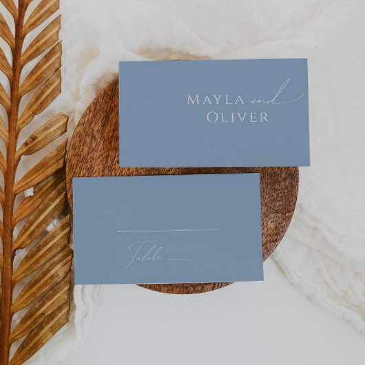Whimsical Script | Dusty Blue Flat Wedding Plaatskaartje