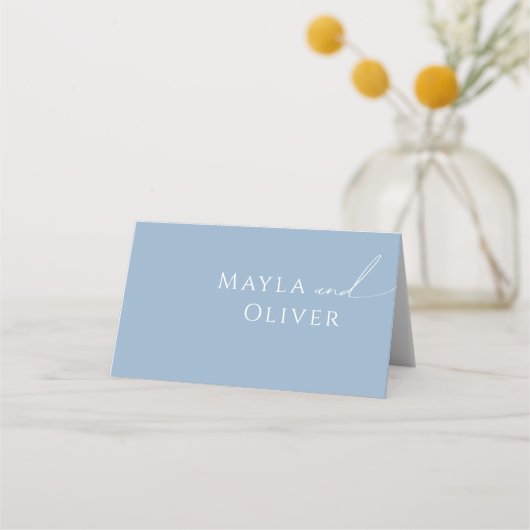 Whimsical Script | Dusty Blue Folded Plaatskaartje (Achterkant)