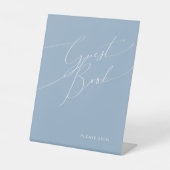Whimsical Script | Dusty Blue Guest Book Reclamebord Met Voetstuk (Voorkant)