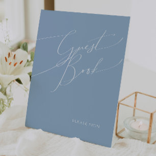 Whimsical Script   Dusty Blue Guest Book Reclamebord Met Voetstuk