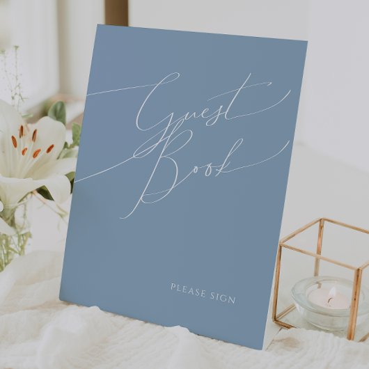 Whimsical Script | Dusty Blue Guest Book Reclamebord Met Voetstuk