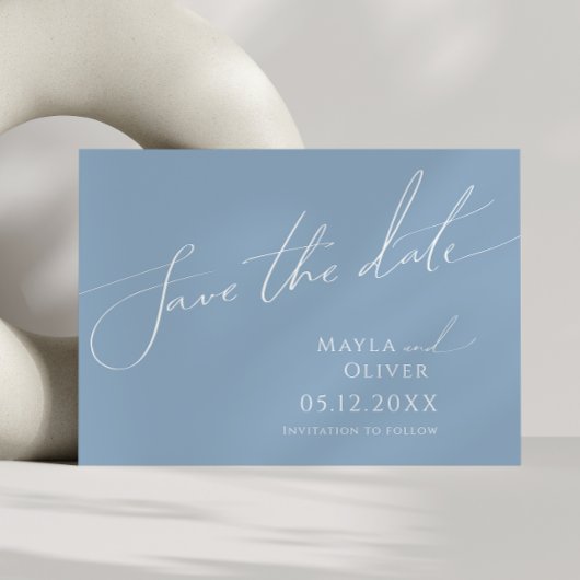 Whimsical Script | Dusty Blue Horizontal Save The Date