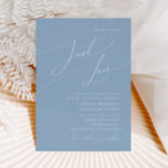 Whimsical Script | Dusty Blue Just Love Wedding Kaart<br><div class="desc">Introductie van ons verbluffende whimsical script | stoffig blauw houdt gewoon van huwelijksuitnodiging die perfect is voor je eenvoudige, moderne boho lente viering. Ons elegante ontwerp omvat een levendig helder, pastelkleurpalet met een chic calligraphy script. Of u nu de voorkeur geeft aan een minimalistische of klassieke stijl, ons unieke bewerkbare...</div>