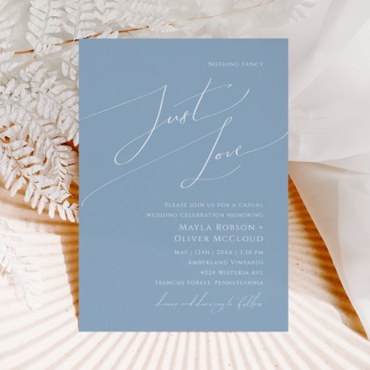 Whimsical Script | Dusty Blue Just Love Wedding Kaart