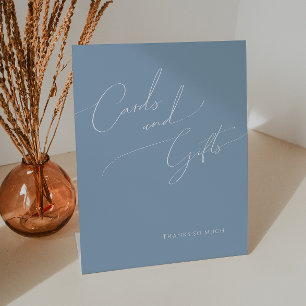 Whimsical Script   Dusty Blue Kaarten en Gifts Reclamebord Met Voetstuk
