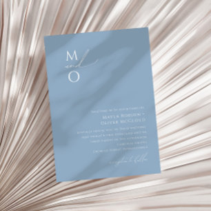 Whimsical Script   Dusty Blue Monogram Weddenschap Kaart