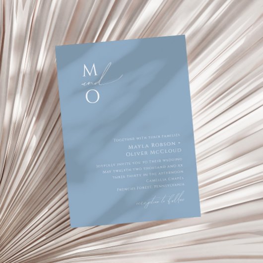 Whimsical Script | Dusty Blue Monogram Weddenschap Kaart
