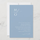 Whimsical Script | Dusty Blue Monogram Weddenschap Kaart (Voorkant)
