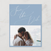 Whimsical Script | Dusty Blue Photo Save the Date Uitnodiging Briefkaart (Voorkant)