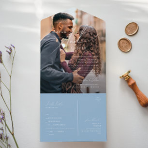 Whimsical Script   Dusty Blue Photo Seal and Send All In One Uitnodiging