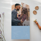 Whimsical Script | Dusty Blue Photo Seal and Send All In One Uitnodiging