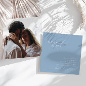 Whimsical Script | Dusty Blue Photo Square Weddens Kaart