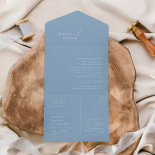 Whimsical Script   Dusty Blue Seal and Send All In One Uitnodiging