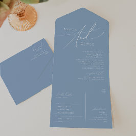 Whimsical Script | Dusty Blue Seal and Send All In One Uitnodiging