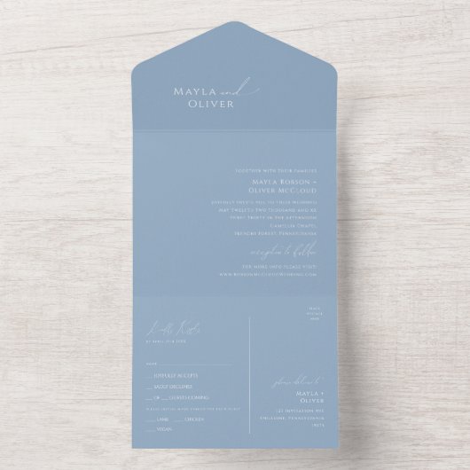 Whimsical Script | Dusty Blue Seal and Send All In One Uitnodiging (Binnen)