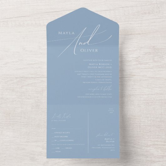 Whimsical Script | Dusty Blue Seal and Send All In One Uitnodiging (Binnen)