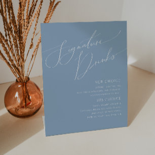 Whimsical Script Dusty Blue Signature Drinken Reclamebord Met Voetstuk