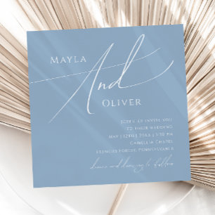 Whimsical Script   Dusty Blue Square Weddenschap Kaart