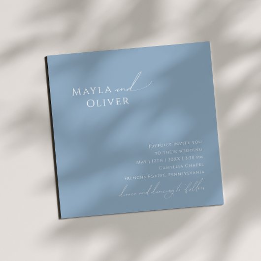 Whimsical Script | Dusty Blue Square Weddenschap Kaart