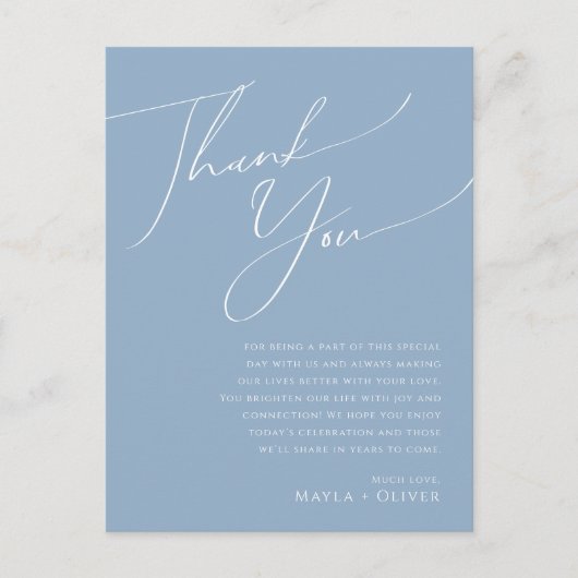 Whimsical Script | Dusty Blue Table Bedankt voor j Briefkaart (Voorkant)
