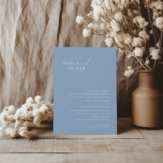 Whimsical Script | Dusty Blue Traditional Wedding Kaart