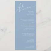 Whimsical Script | Dusty Blue Wedding Dinner Menu (Voorkant)