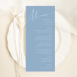 Whimsical Script | Dusty Blue Wedding Dinner Menu<br><div class="desc">Introductie van ons verbluffende whimsical script | stoffige blauwe bruiloft-menu perfect voor je eenvoudige moderne boho-lentedag. Ons elegante ontwerp omvat een levendig helder, pastelkleurpalet met een chic calligraphy script. Of u nu de voorkeur geeft aan een minimalistische of klassieke stijl, ons unieke bewerkbare product biedt luxe en elegantie, ideaal voor...</div>