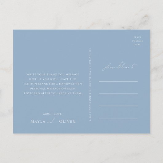 Whimsical Script | Dusty Blue Wedding Hartelijk da Briefkaart (Achterkant)